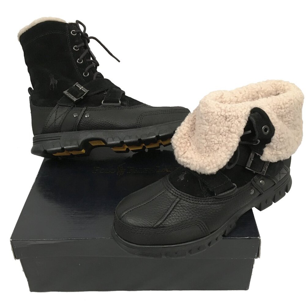 NEW Vintage Polo Ralph Lauren Tavin Rollover Boots! Black Shearling Lined